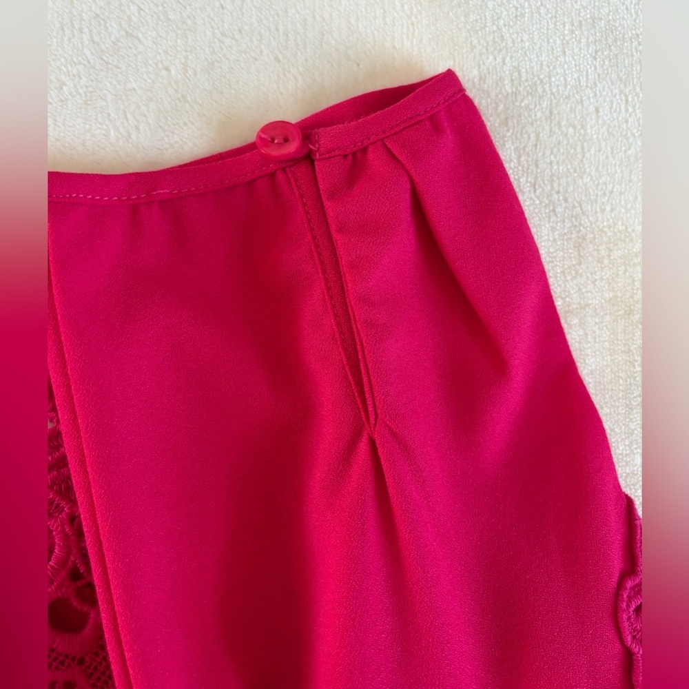 Esley Boho Fuchsia Pink Raspberry Lace Crochet Neckline Sheath Dress Size S - Picture 10 of 12